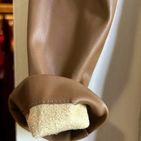 ZARA XS TAN Leather mini dress, padded shoulder/long sleeve - Picture 4 of 5